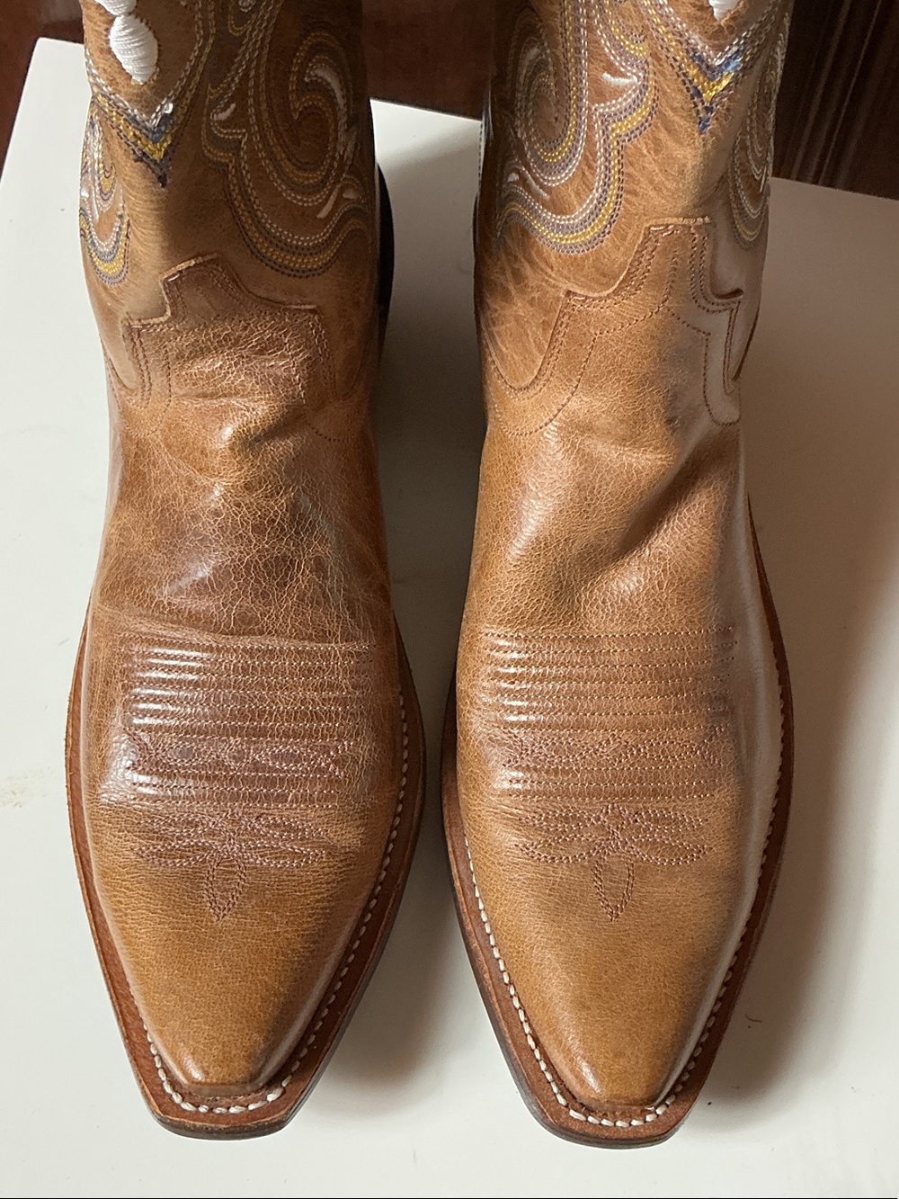 Old West Brown Leather Women's Western Embroidered Heeled Boots - Picture 4 of 11